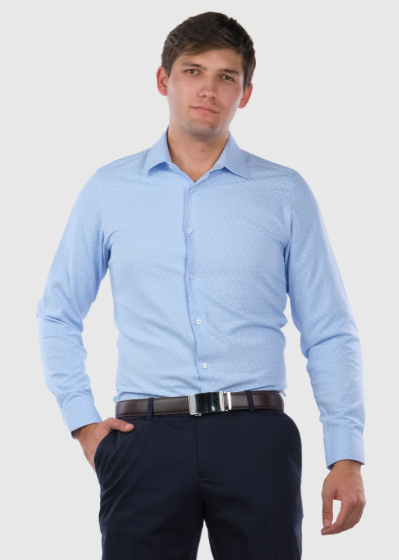 Slim Fit голубая мужская рубашка с принтом