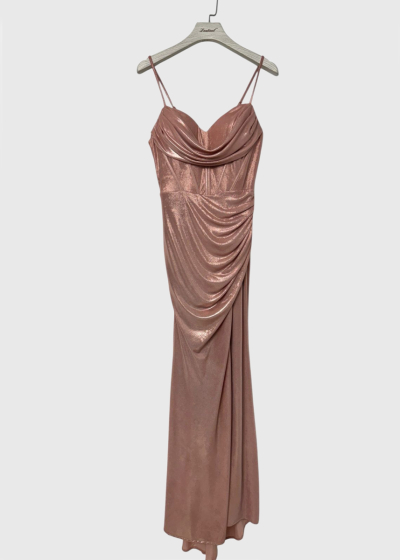 Vitaliya pink long cami strap evening dress