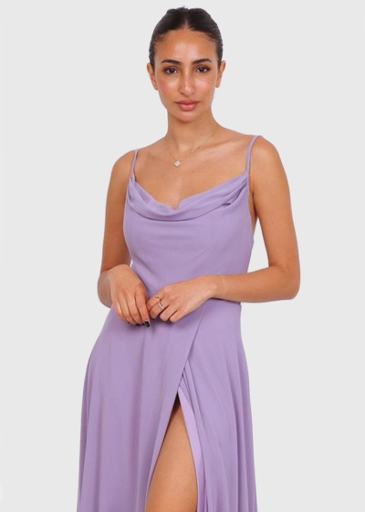 Tristessa purple evening dress with split