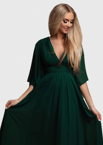 Windy dark green long evening dress