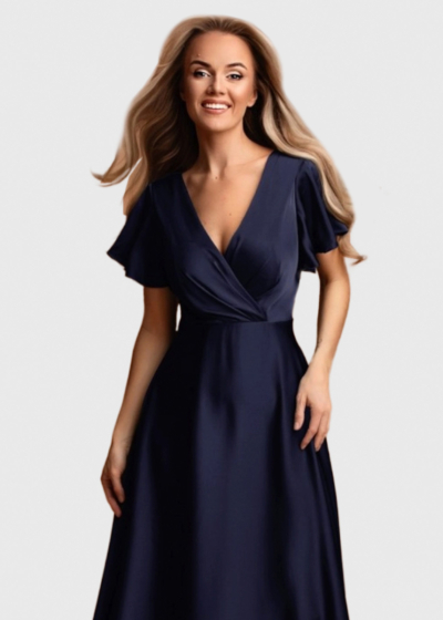 Sadie dark blue long zipped evening dress