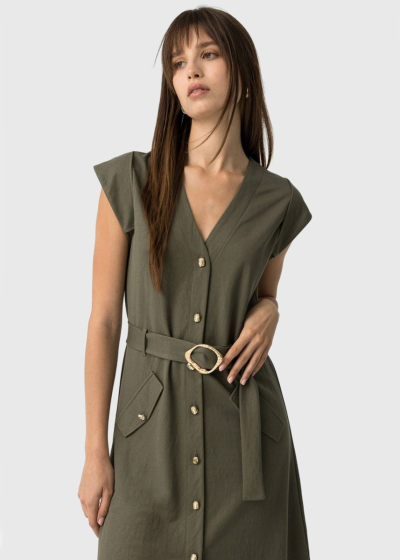 Khaki tie waist dress