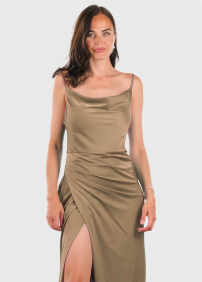 Bellatrix beige thin shoulder straps evening dress