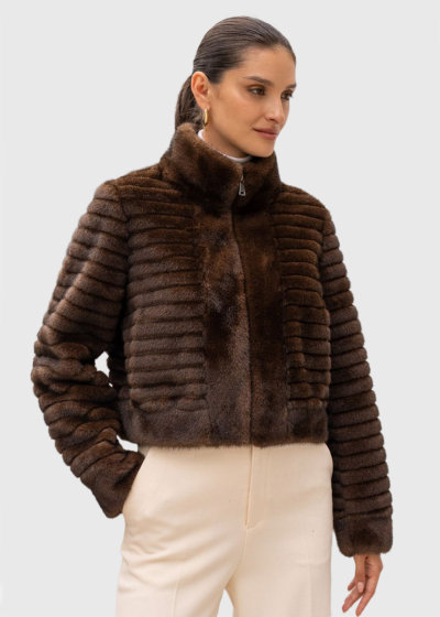 Nijole brown short faux fur coat