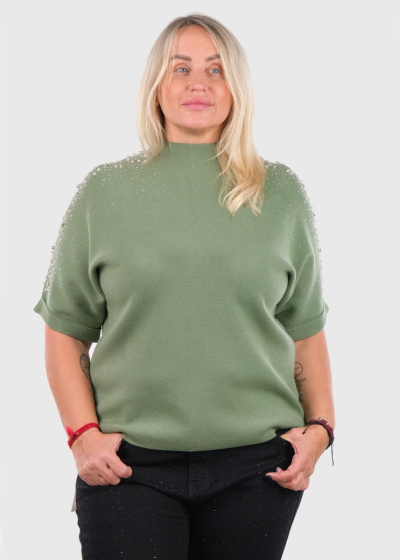 Kaya green sweater with pearls