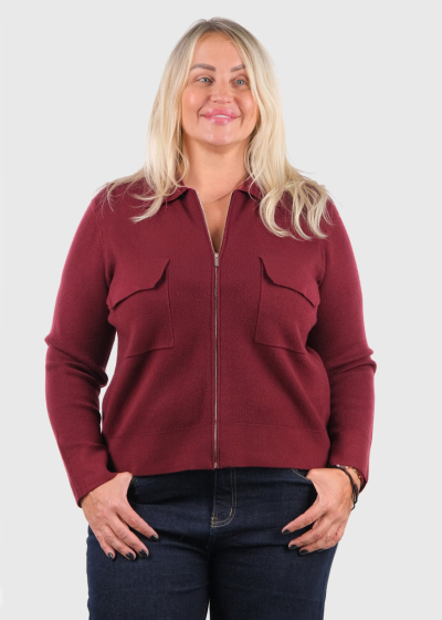 Kamila bordo īss kardigans rāvējslēdzēju