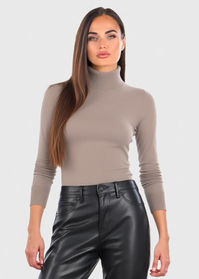 Katia dark beige high neck turtleneck