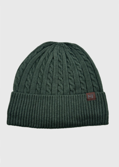 Mike dark green braided knit hat