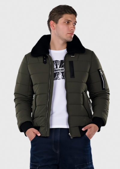 Dark green short hooded jacket