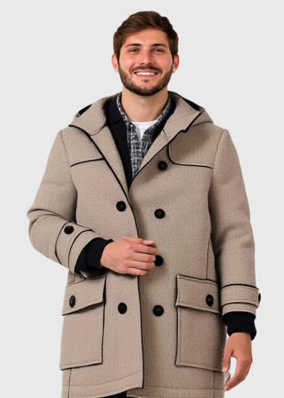 Beige coat with hood