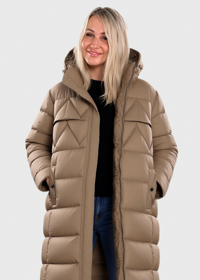 Elena Lielo izmēru gaiši brūna pagarināta jaka