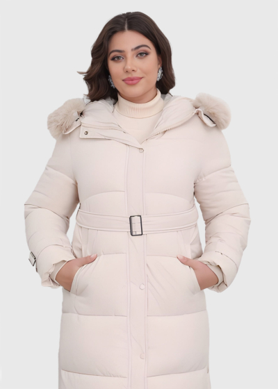 Darina Lielo izmēru gaiši bēša gara jaka ar jostu