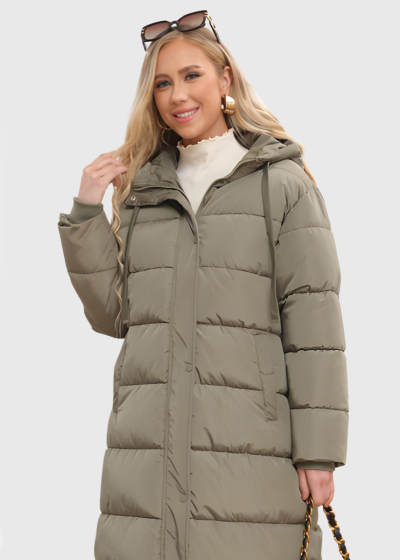 Dimitra khaki long jacket with hood