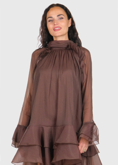 Whitney brown short frill dress