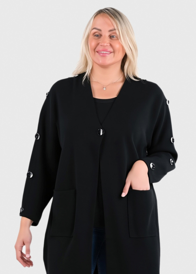 Beatrice melns kardigans ar pogām