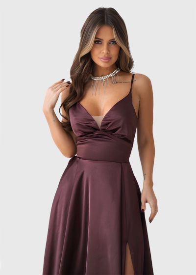Emmy brown long evening dress with split