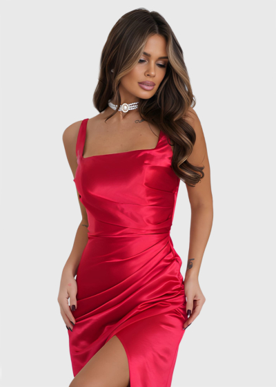Lyn red long evening dress with split
