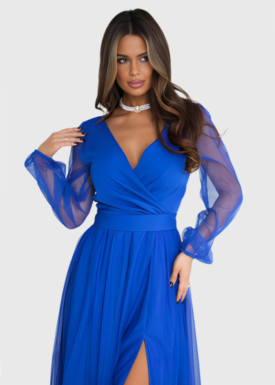 Nella blue long sleeve evening dress