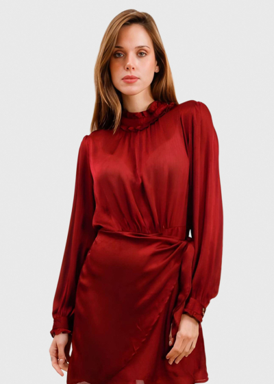 Emma bordo short wrap evening dress