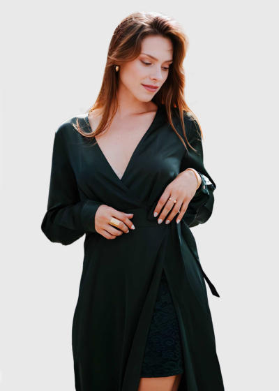 Emmy dark green wrap evening dress