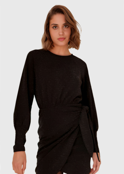 Florence black short wrap evening dress