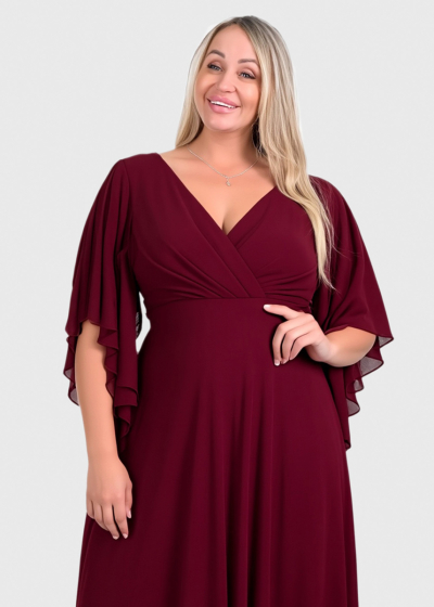 Elle Plus Size dark red long evening dress