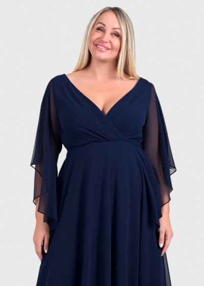 Elle Plus Size dark blue long evening dress