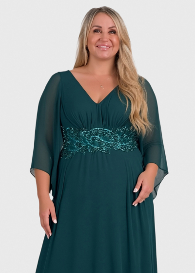 Gracie Lielo izmēru zaļa vakarkleita ar dekoratīvu topu 