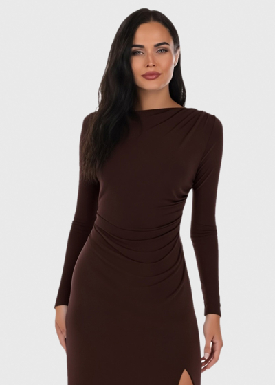 Gwen brown long backless evening dress