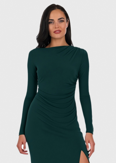 Gwen green long backless evening dress