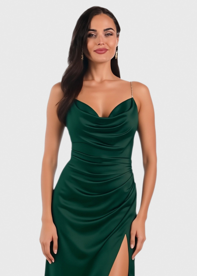 Hazel dark green long evening dress with slit