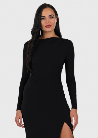 Gwen black long backless evening dress