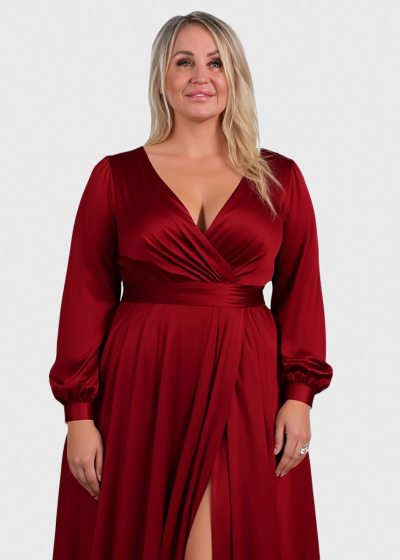 Sasha Plus Size bordo long evening dress with slit