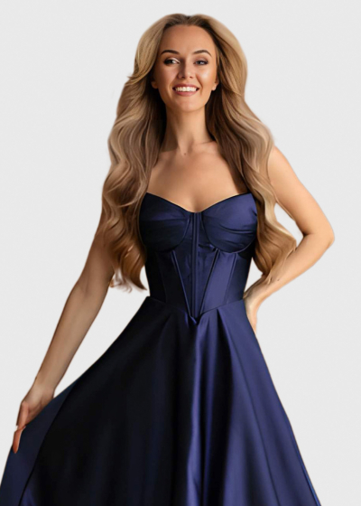 Nell dark blue long off-shoulder evening dress