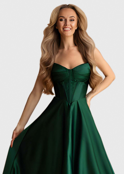 Nell dark green long off-shoulder evening dress