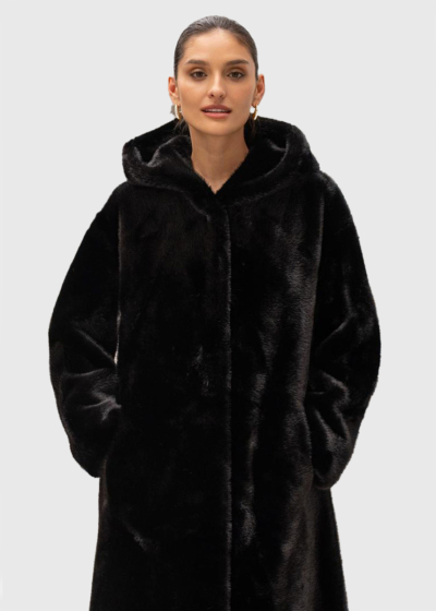 Lada black faux&nbsp;fur&nbsp;coat with hood