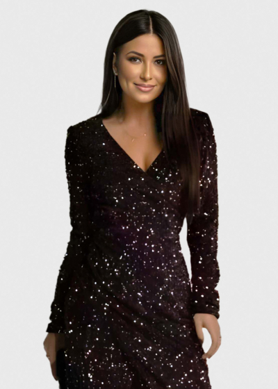 Jess dark brown evening dress with split