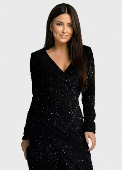 Jess black evening dress with split