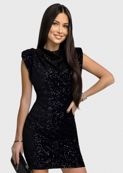 Joanna black short evening dress with sequins