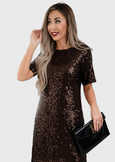 Josephine brown evening dress with sequins