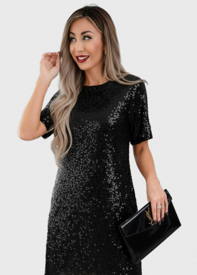 Josephine black evening dress with sequins