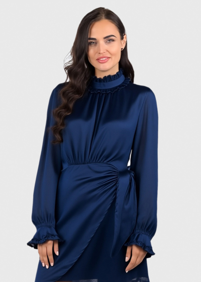 Emma blue short wrap evening dress