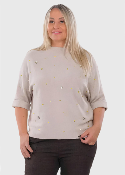 Maggie beige three quarter sleeve sweater