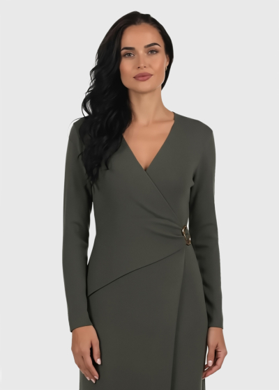 Michelle khaki long sleeve evening dress