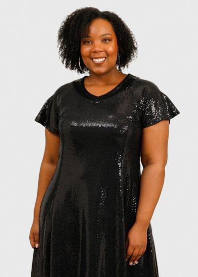 Tasha Plus Size black short evening dress