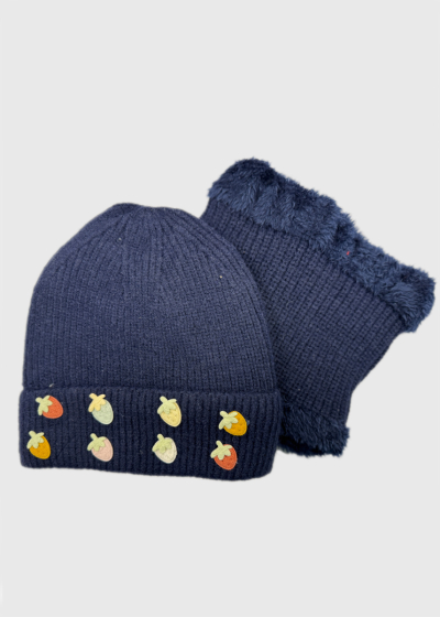 Hadley dark blue infinity scarf and hat