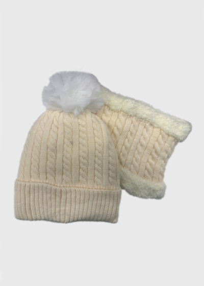 Heidi white braided knit scarf and hat