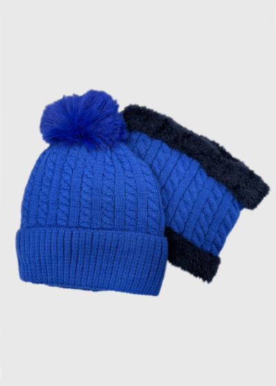 Heidi blue braided knit scarf and hat