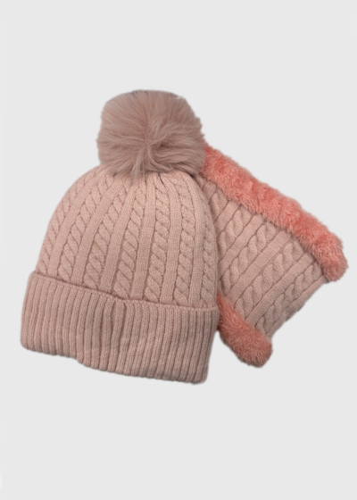 Heidi pink braided knit scarf and hat