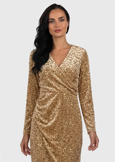 Jess gold evening dress with split